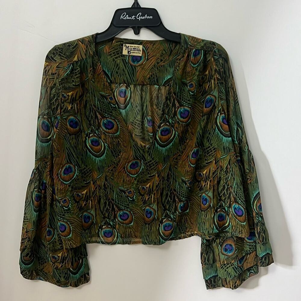 SHOW‎ ME YOUR MUMU ZUKO BELL SLEEVES PEACOCK PRINT BLOUSE SIZE SM
